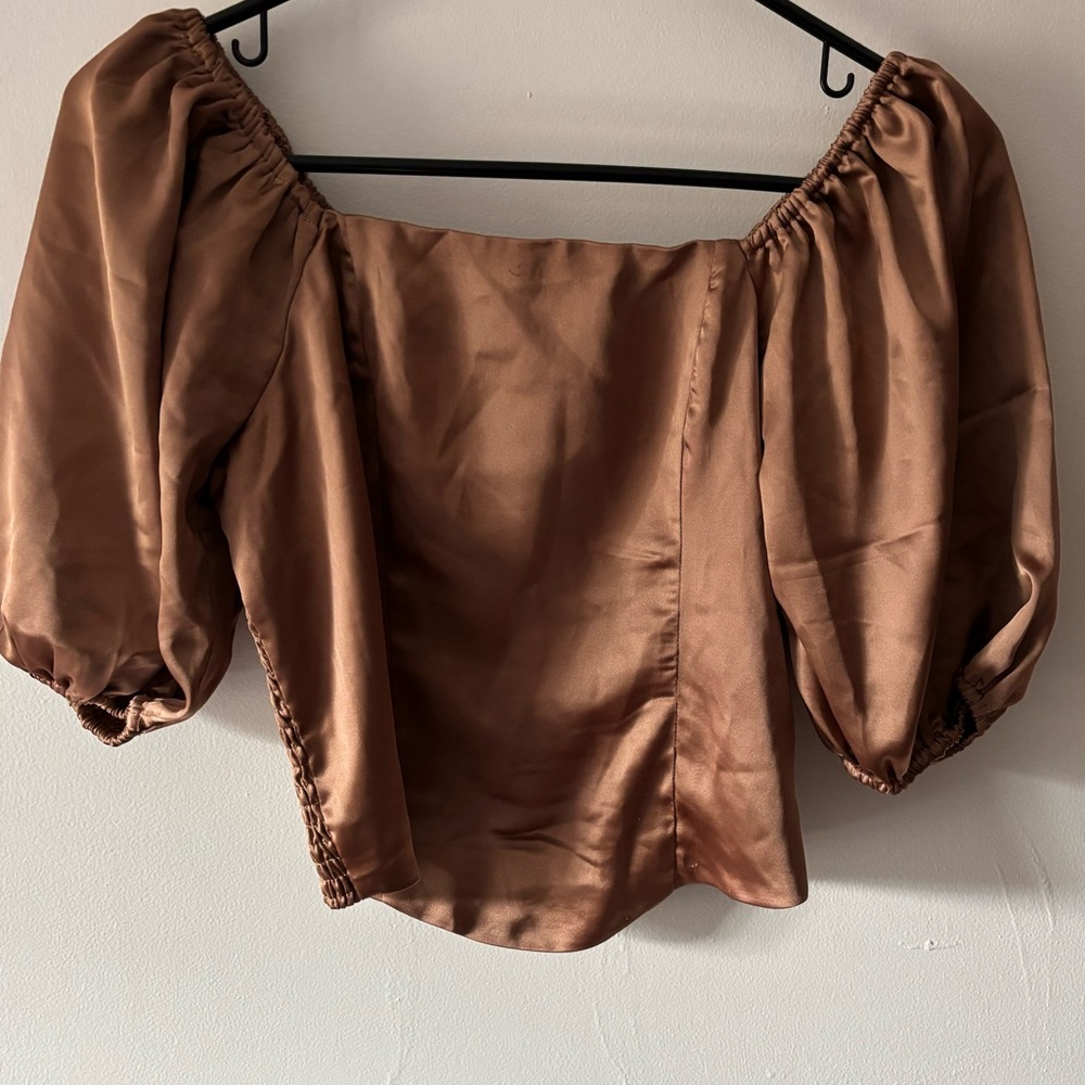 Ro & De Bronze Crop Top Puffer Sleeve xs